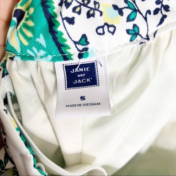 Janie & Jack High Waist Wide Leg Floral Paisley Green White Pants Girls Size 5 - Picture 7 of 11